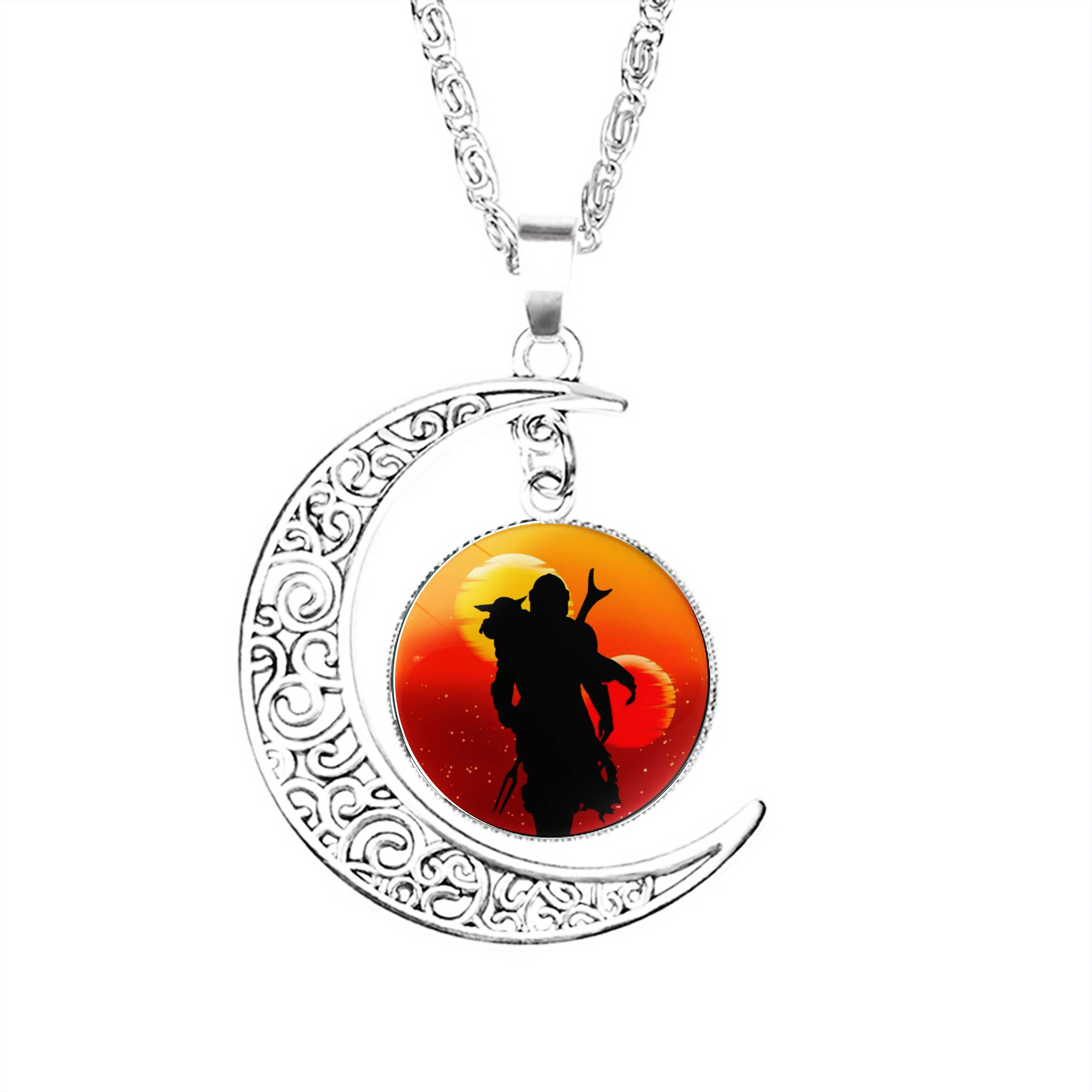 

The Old Way Moon Necklace Crescent Glass Pendant Fashion Lovers Stainless Steel Men Gifts Boy Dome Charm Chain Women