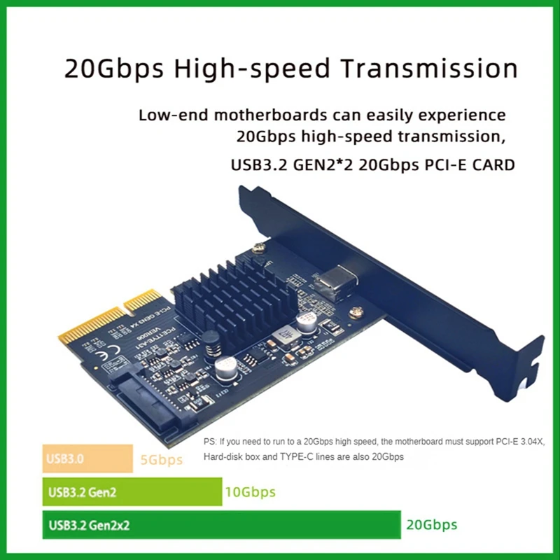 

1 Pcs USB3.2 Expansion Card GEN2X2 20Gbps PCI-E 4X Transfer TYPE-C ASM3242 Chip WIN10/WIN11 Expansion Card PCB + Metal Black