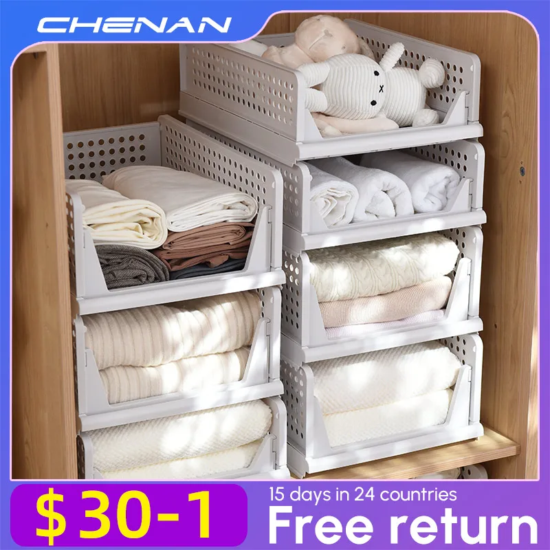 

Folding Storage Rack Storage Basket Wardrobe Clothes Layered Partition Shelf Stackable Kitchen Toy Books Organize Storage Rack