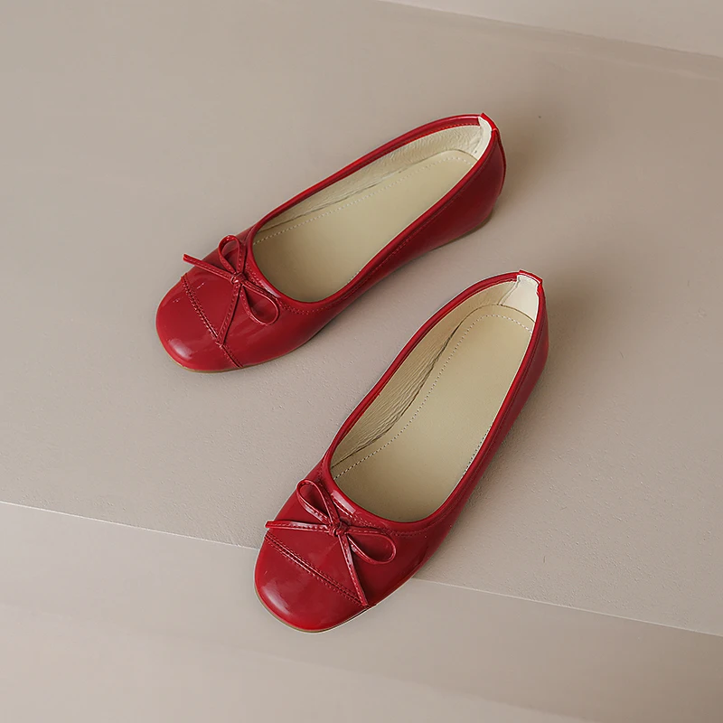 NewCurve Ballet Flats Classic Shoes Cow Leather Round Toe Ballet Shoes Super Soft Low Heel Slip-On Fashion Flats Women Shoes