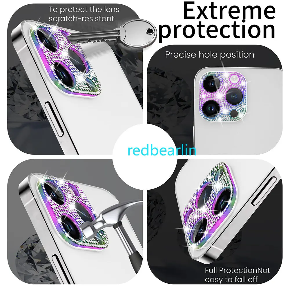 20pcs Luxury Shiny Crystal Diamond Camera Lens Protector For iPhone 11 12 13 14 Pro max Bling Glitter Metal Lens Back Cover