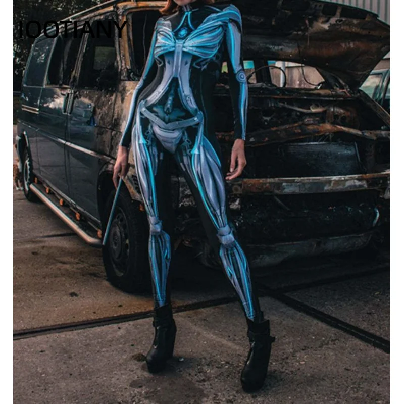 Женский и мужской робот будущего Цветные элементы комбинезон с 3D принтом в стиле