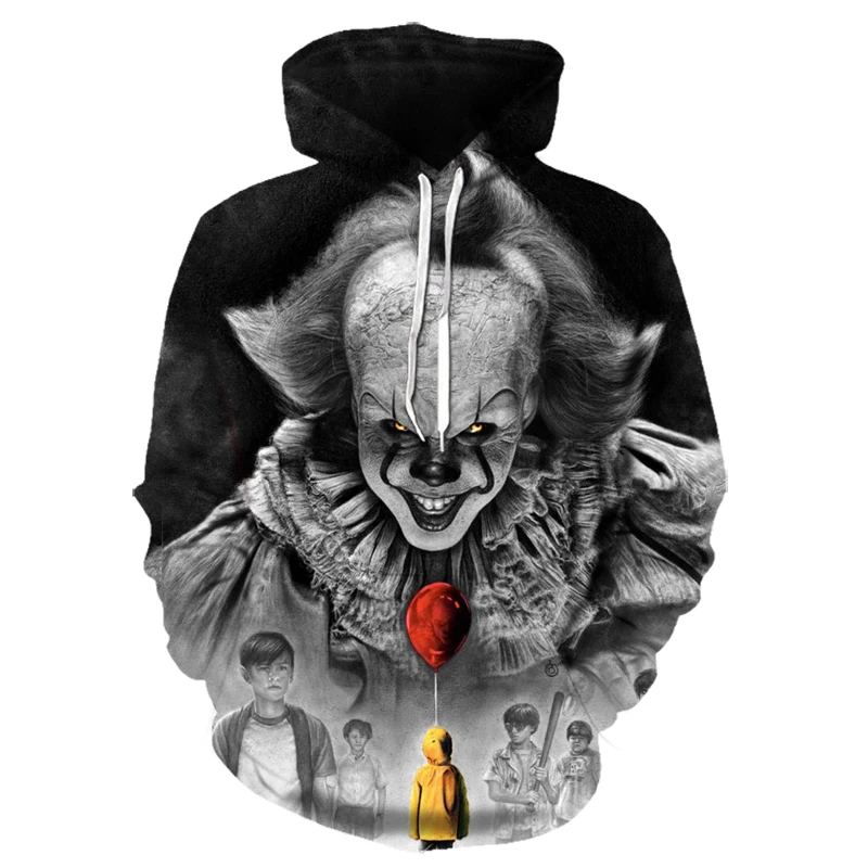 

Movie Stephen King ITThe Clown Pennywise 3D printing Hoodies Cosplay Costume Men Women Cartoon Clown Halloween Sweatshirt 4XL