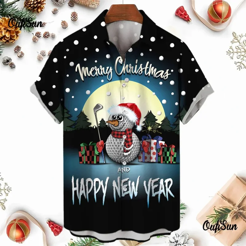 

Christmas Golf Men's Shirt 3d Printed Festive Short Sleeve Casual Shirt Men's Fashion Hawaiian Shirt Party Christmas Outfit