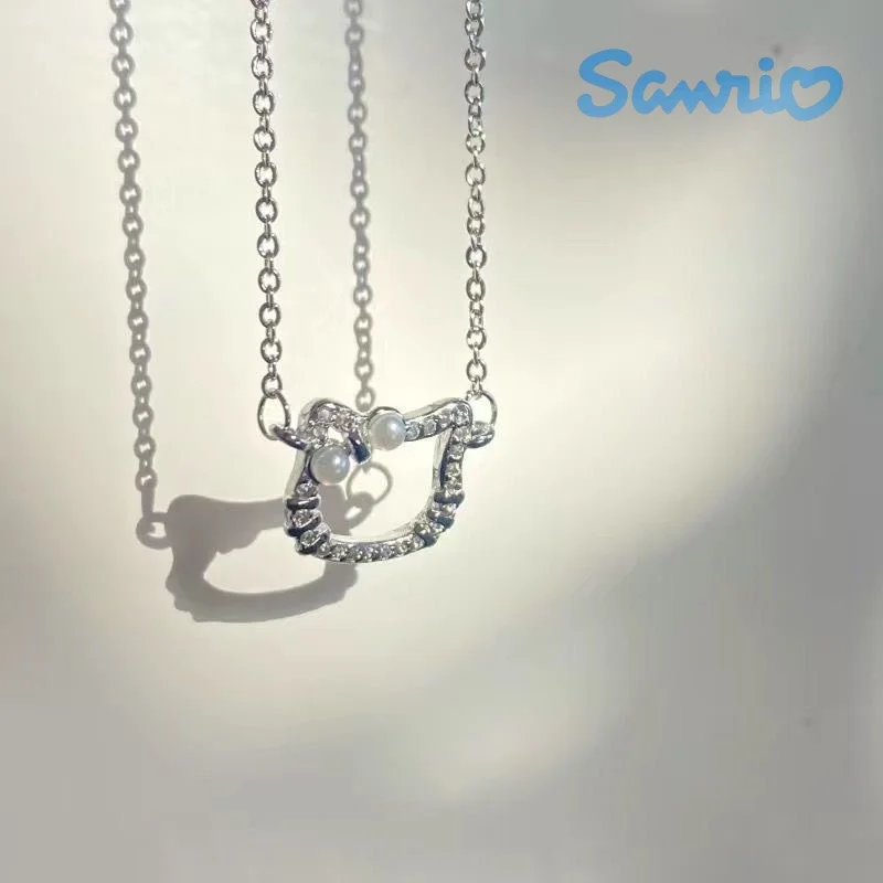 

Милое ожерелье с рисунком Hello Kitty Sanrio из искусственного аниме, милое мультяшное кольцо с вырезами в виде кошки и кристаллами, кулон, подарок на день рождения для девушек