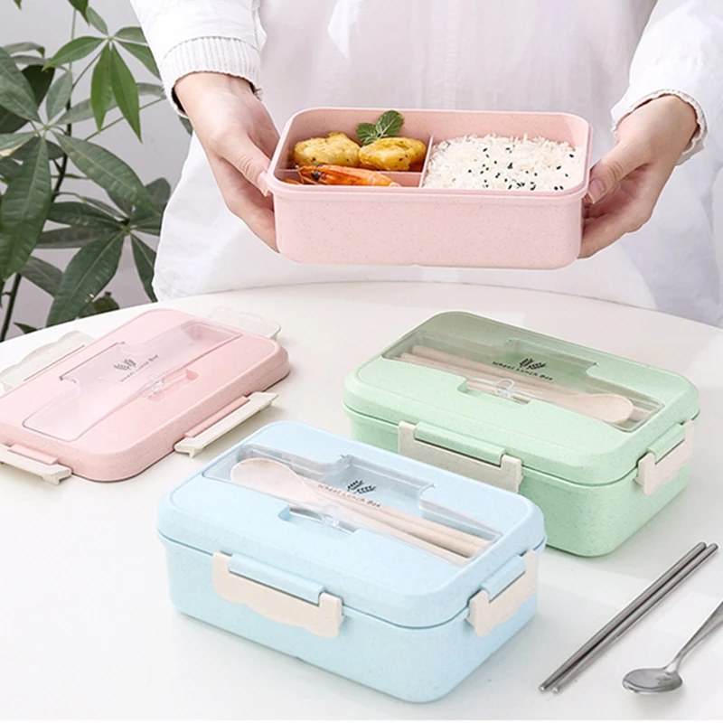 

Lunch Box For Children Microwave Wheat Straw Dinnerware Food Storage Container Children Kids School Portable Bento Box Lunch Bag