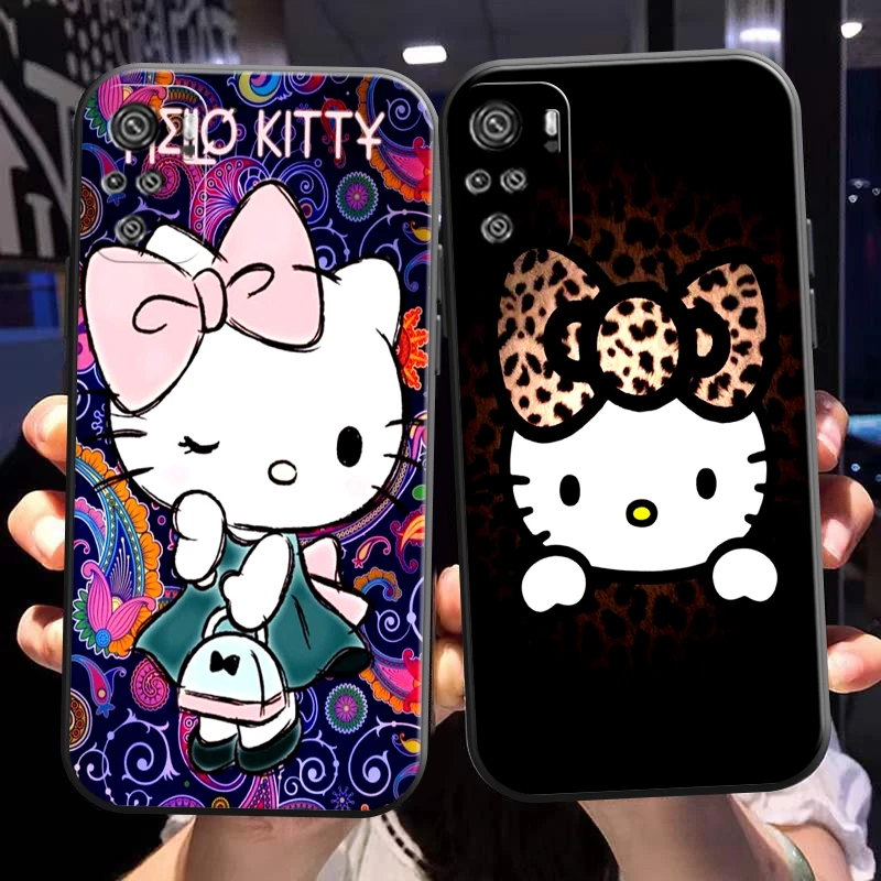 

Cartoon Hello Kitty Phone Case For Xiaomi Redmi Note 10 5G 10S 10T Pro Silicone Cover Coque Liquid Silicon Black Back Funda