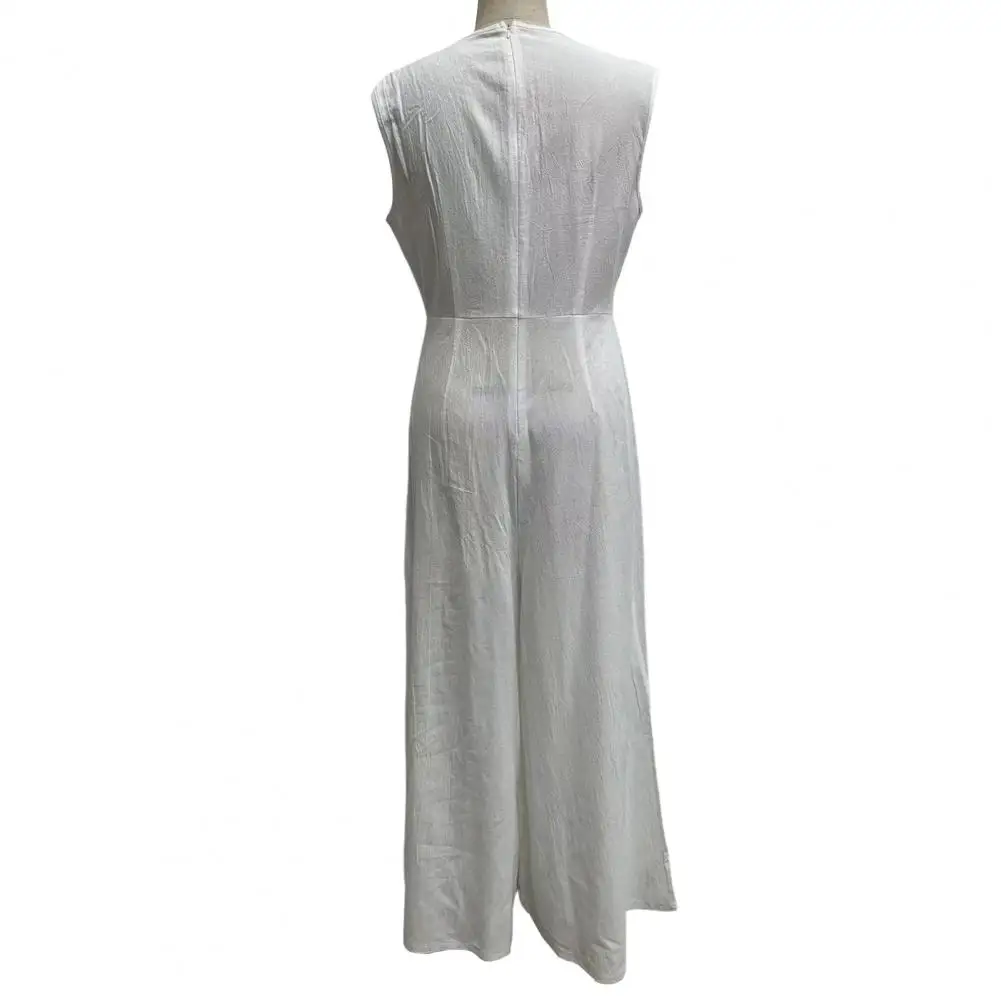Chic Lady Summer Jumpsuit Wide Leg Deep Crotch Pure Color Lady Summer Jumpsuit  Breathable Summer Jumpsuit Women Garment