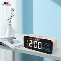 timess 2022 wireless mirror alarm clock led with voice control temperature humidity snooze usb rechargeable music table clock