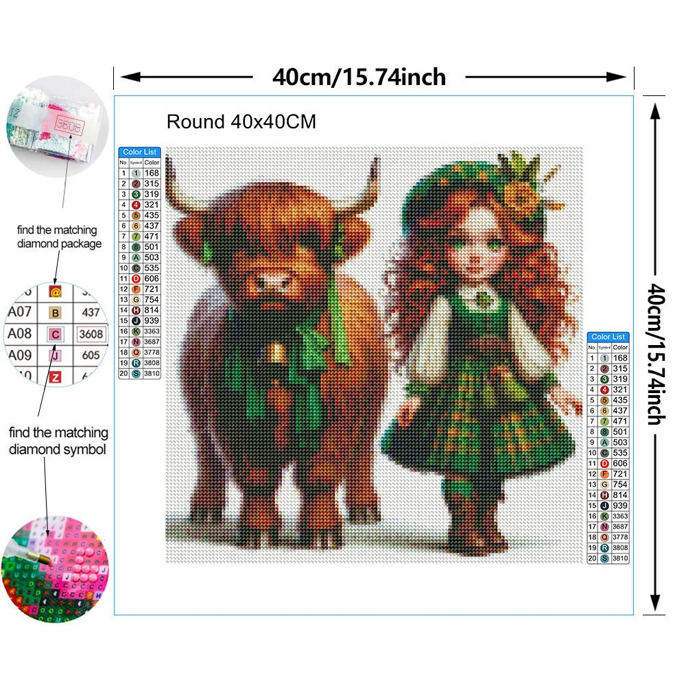 Набор алмазной живописи с мультихудлинной лошадью и коровой в мультяшном стиле