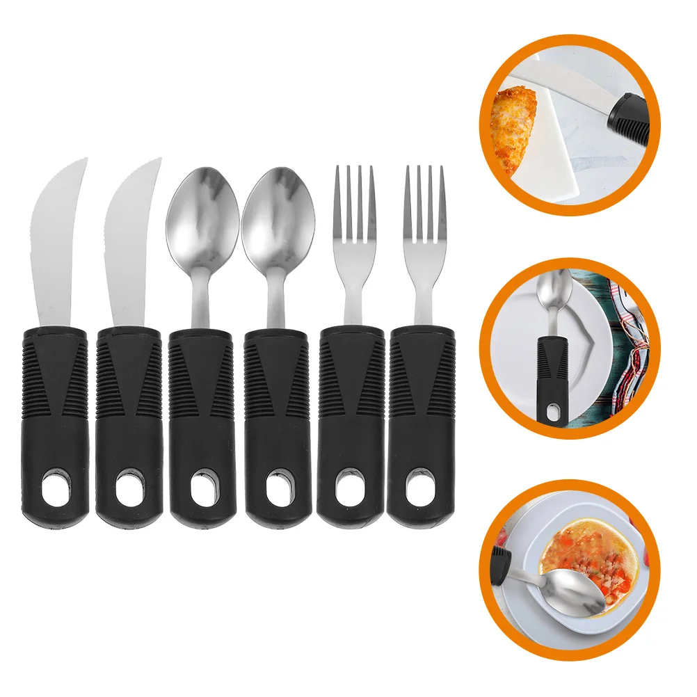 

6PCS Anti-shake Handle Elderly Cutlery Elderly Tableware Indoor Adult Utensil