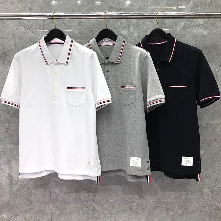 

Brand 2023 TB Fashion THOM Polo Shirts Men Casual Slim Solid Cotton Polos Summer Short Sleeve Breathable Polo Clothing