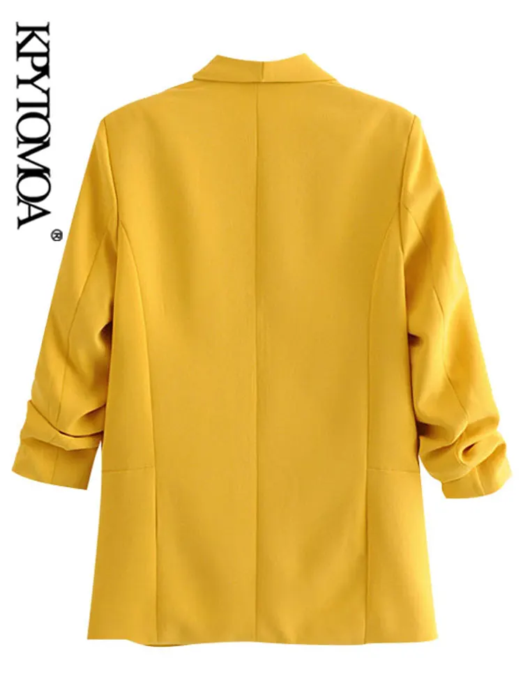 KPYTOMOA Women Fashion Office Wear Basic Blazers Coat Vintage Pleated Long Sleeve Pockets Female Outerwear Chic Tops | Женская одежда