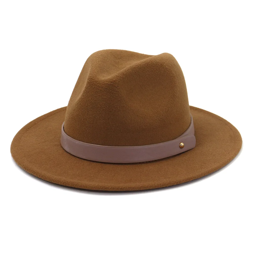 

Autumn Winter British Woolen Jazz Top Fedora Hat Men Women European American Wide Brim Fashion Flat Brim Solid Hat