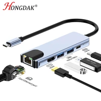 5 in 1 usb c hub type c to hdmi 4k usb 3 0 2 0 type c quick charge rj45 adapter for ipad pro 2018 2020 tablet pc accessories