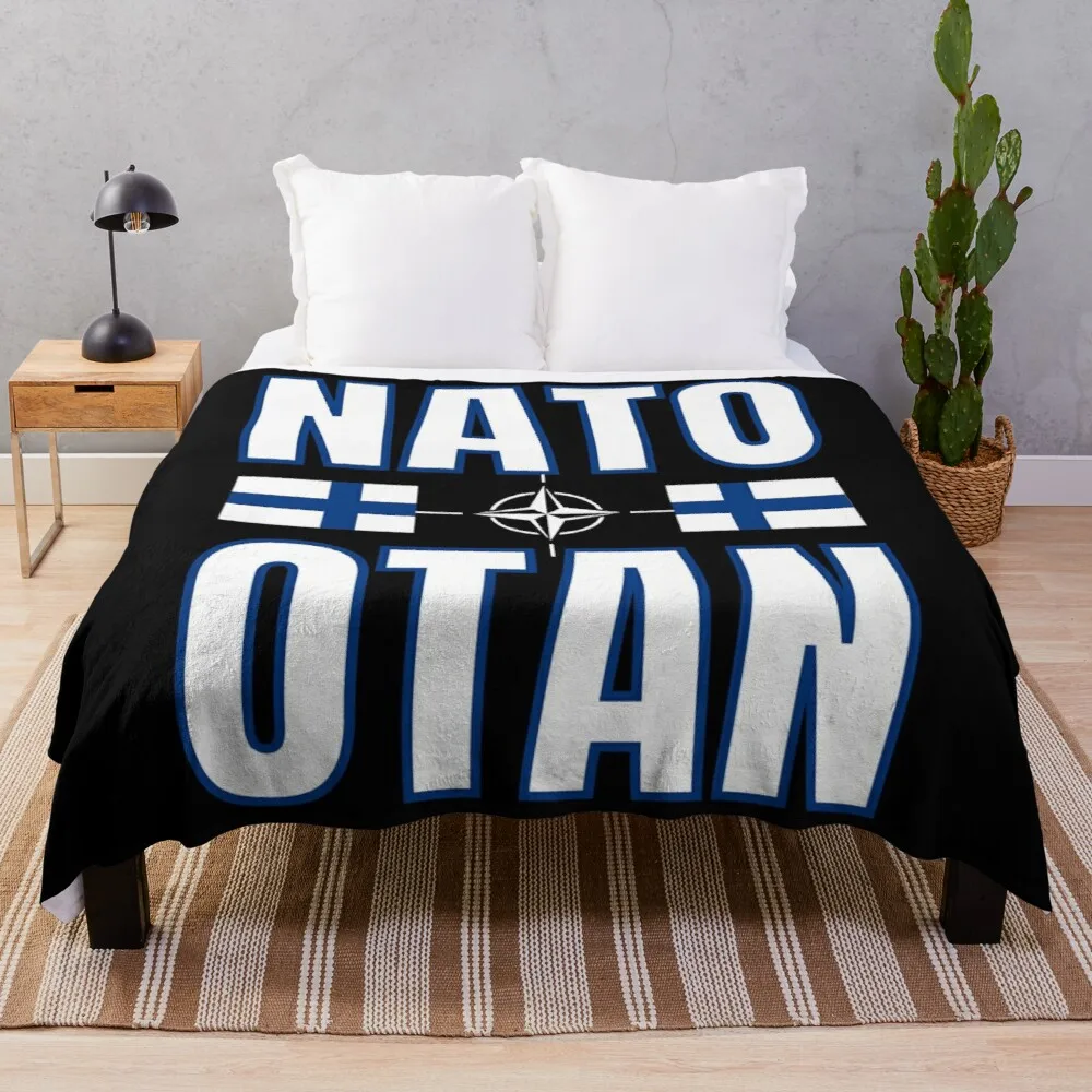

Nato otan Finland Suomi Natoon nyt with white text Premium Throw Blanket