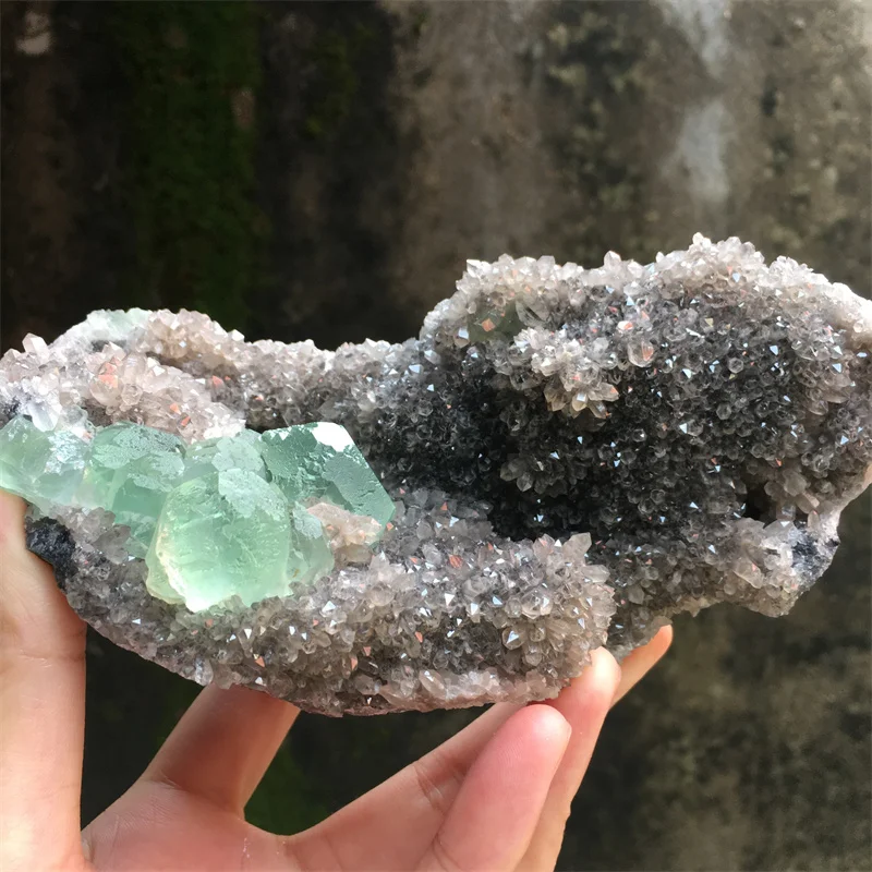 

540 г Фуцзянь натуральный кристаллический кварц с флюоритовым симбиозом кластер образцов духовные камни коллекция домашнего декора