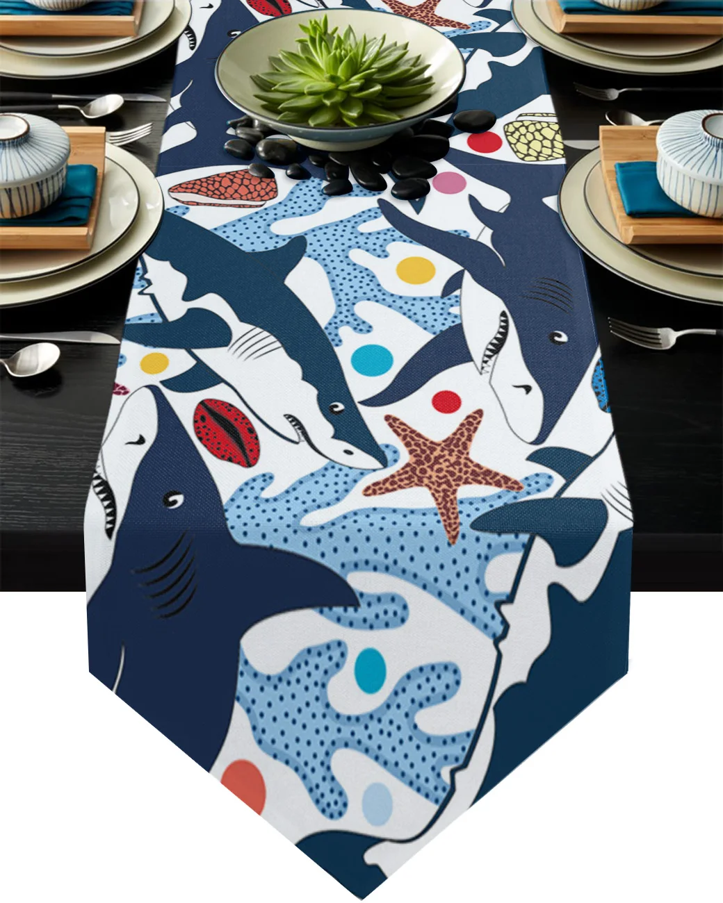 

Modern Table Runner Blue Shark Water Grass Table Runners for Dinner Table Luxury Wedding Decor Tablecloth