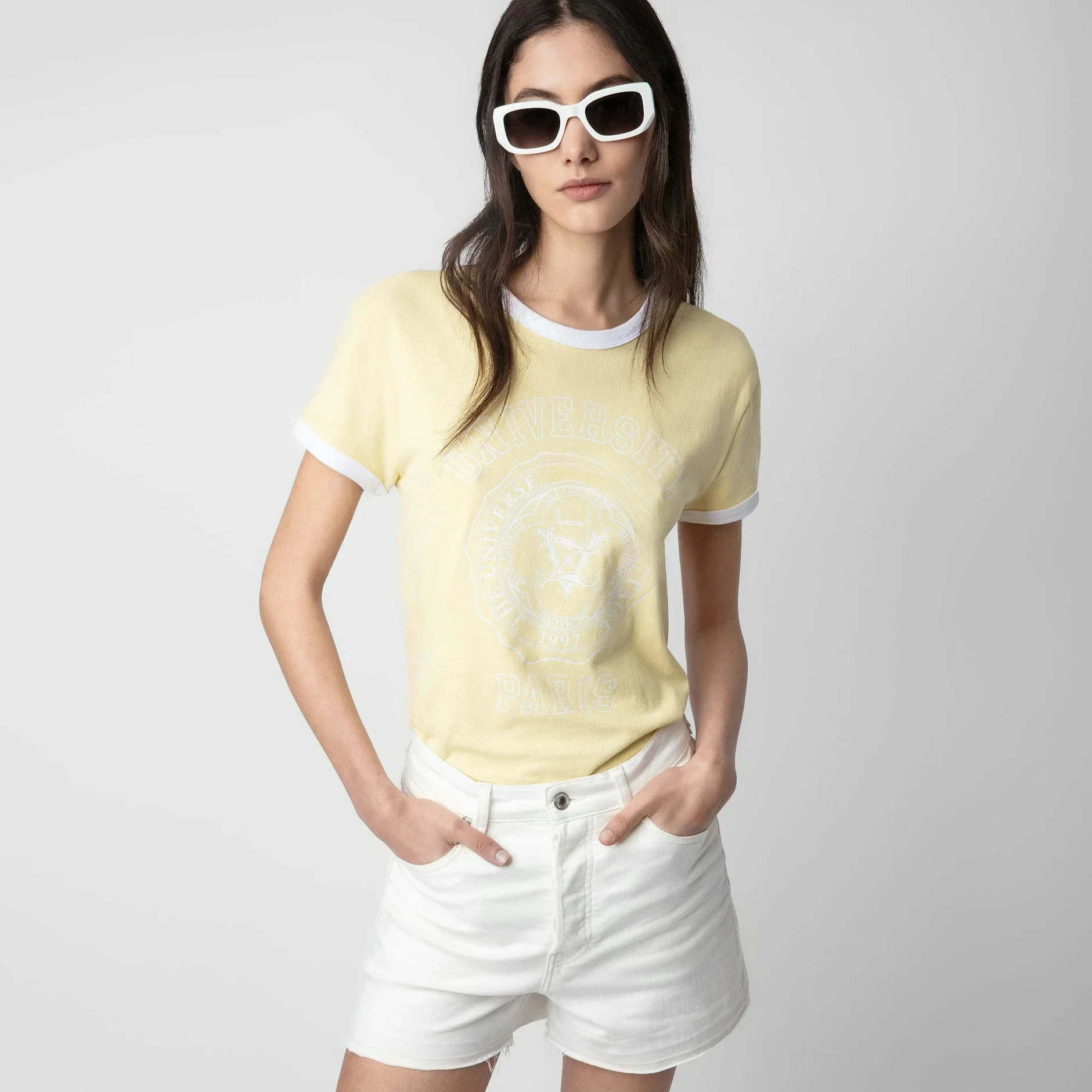 Лето 2023 новая французская ниша ZV классическая женская футболка с вырезом и