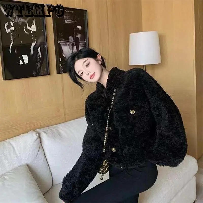 

WTEMPO Lamb Plush Coat Versatile Thickened Small Fragrant Fur One Piece Top Women's Short Winter Short Elegant Clothes