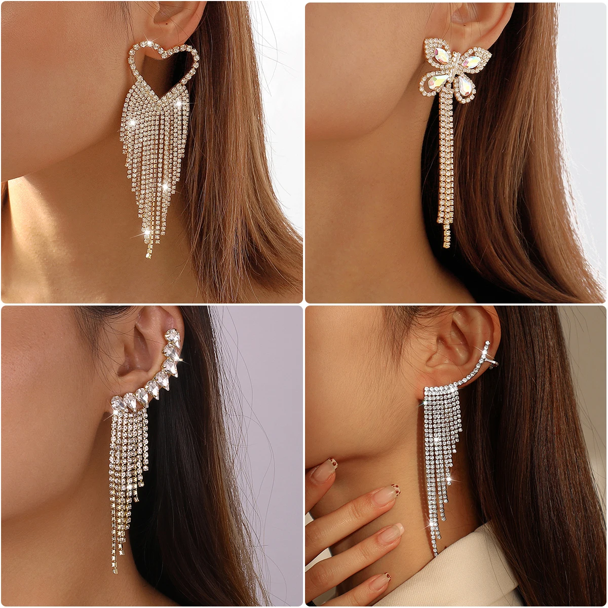

2023 Trendy New Shiny Crystal Long Tassel Drop Earrings for Women Luxury Rhinestone Earrings Statement Jewelry Party Accessories