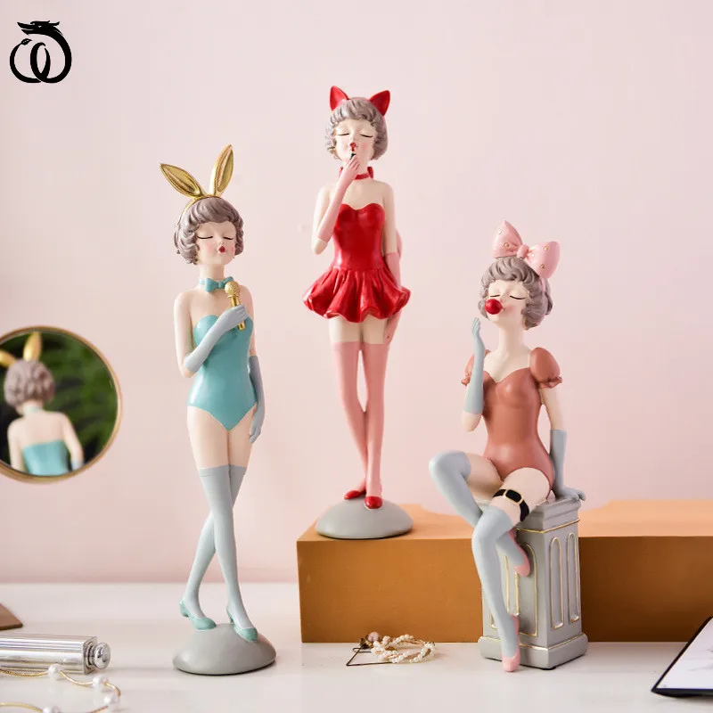 

Современная Художественная Скульптура для девушек, бант, кошка, кролик, леди, статуэтка, статуэтка, ремесло из смолы, украшение для дома, акс...