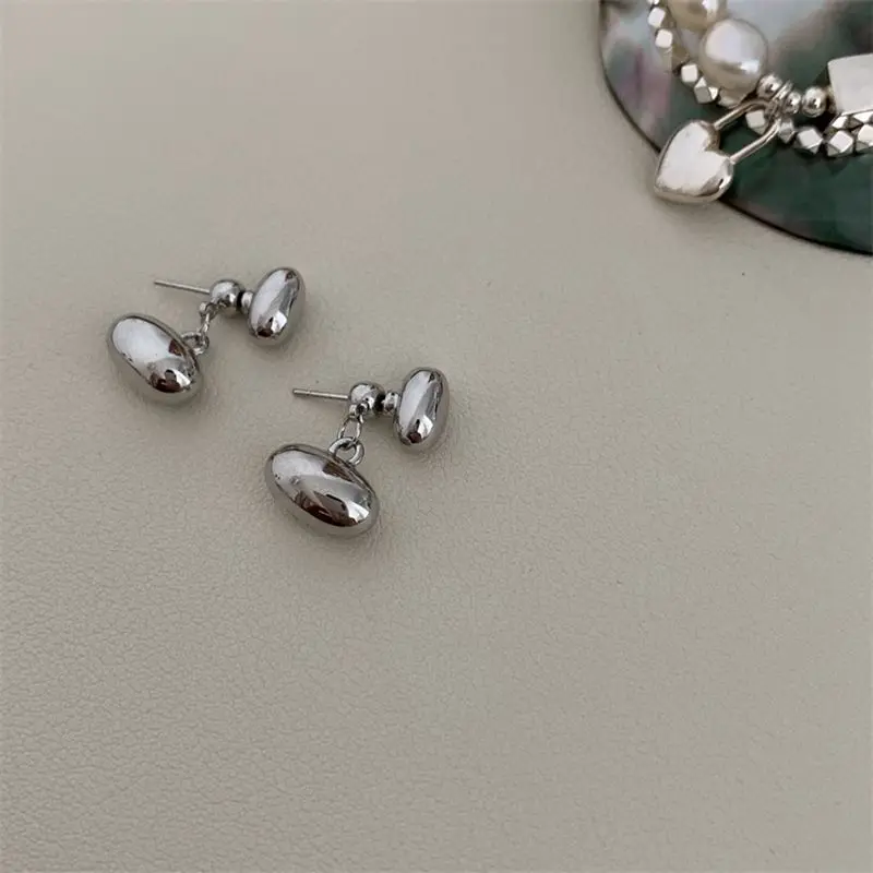 

Minar Minimalist Silver Color Metal Alloy Bean Drop Earrings for Women Double Oval Geometric Hanging Dangle Earrings Oorbellen
