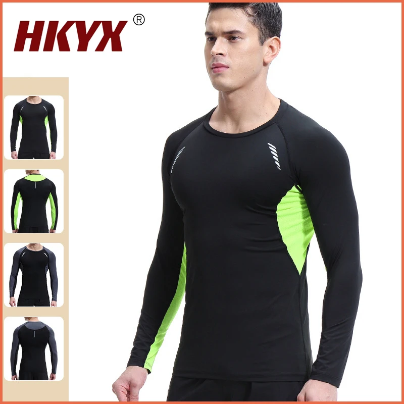 Spring Autumn Men  Outdoor Sports Cycling Round Neck Breathable Clothes Workout Clothes Contrast Color Long Sleeve T-Shirt
