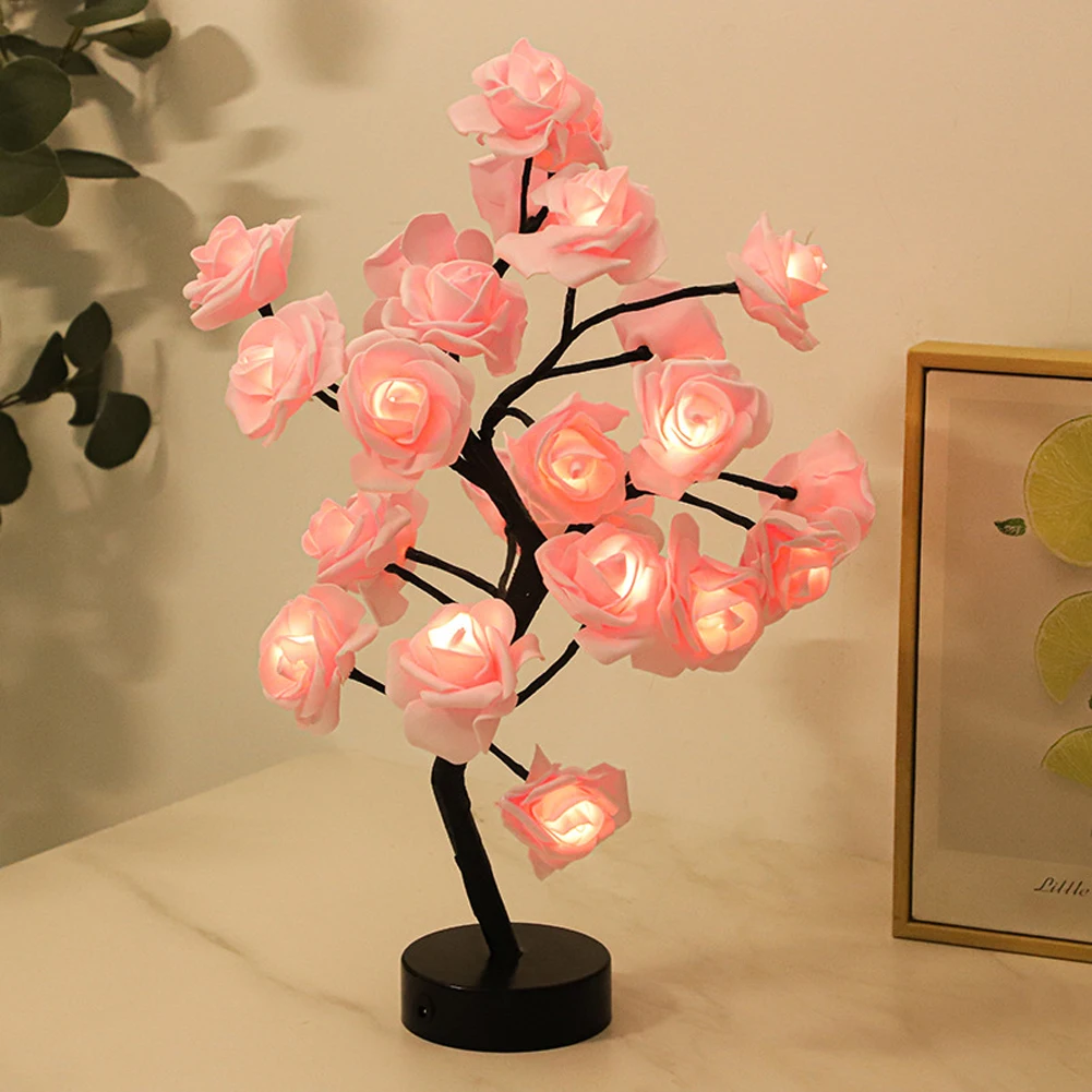 

24LED Colorful Rose Tree Light 2 Gear Table Rose Lamp 5000LM Creative Desk Lamp Touch Switch for Women Gifts Festival Decoration