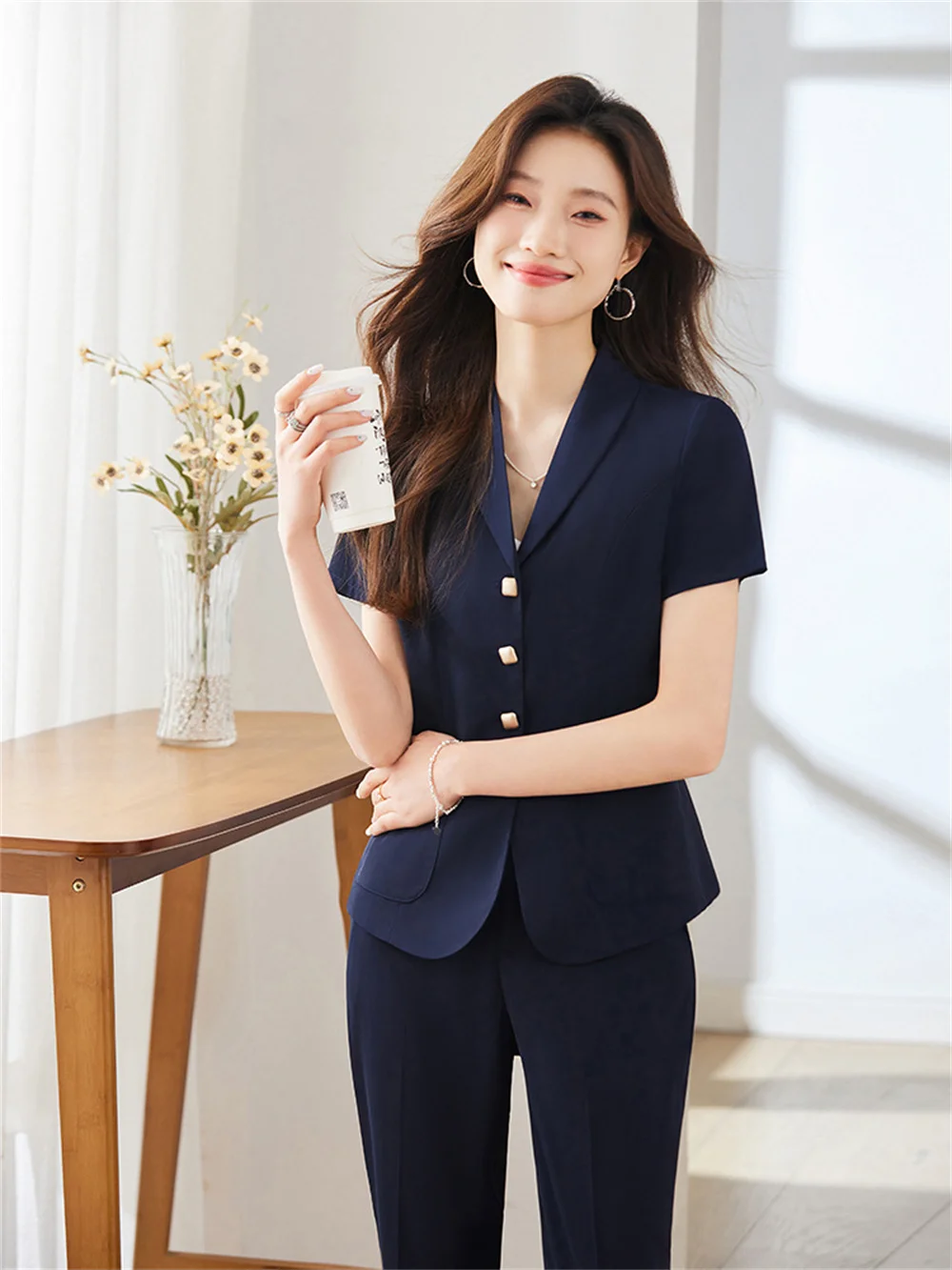 Костюм с коротким рукавом женское летнее профессиональное деловое платье талией