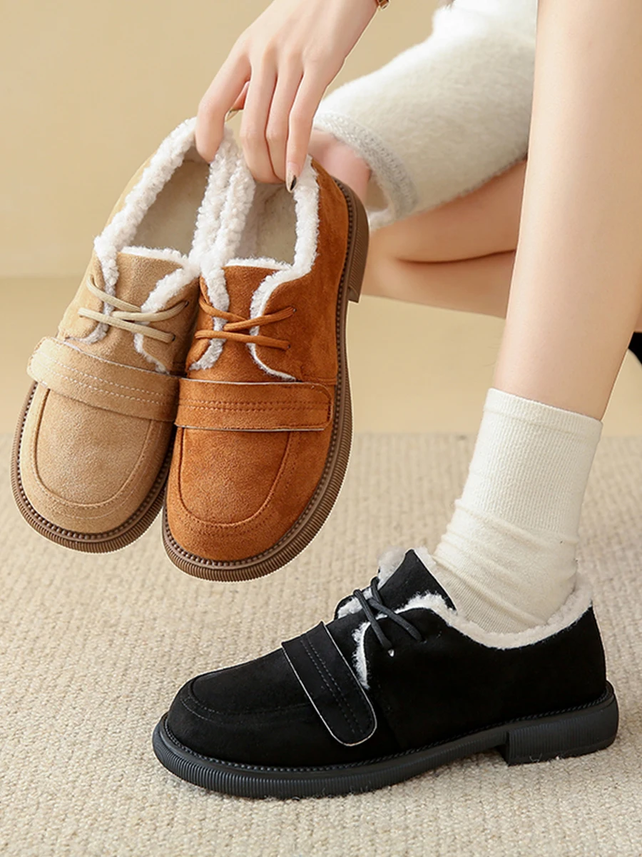 

Женская обувь, осенняя женская обувь, модная универсальная обувь с круглым носком, осеннее платье в стиле ретро, новинка 2023, зимняя Базовая короткая плюшевая обувь в римском стиле