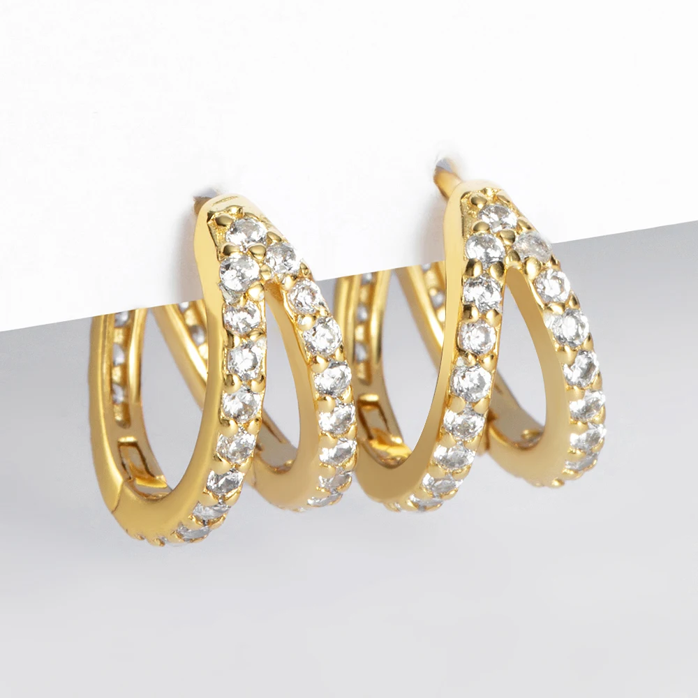 Новый дизайн золотистые двойные круглые серьги с микро-инкрустацией из фианита