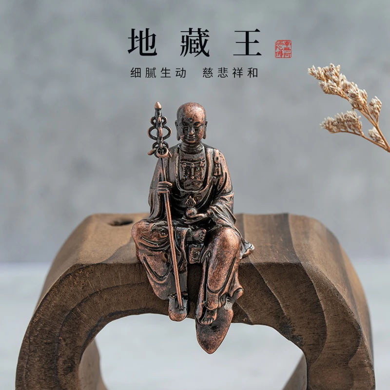 

Jiuhua, горная статуя Jizo статуя бодхисаттвы Zen, статуя из чистой латуни, мини статуя Будды, украшение чайной комнаты для Кабинета