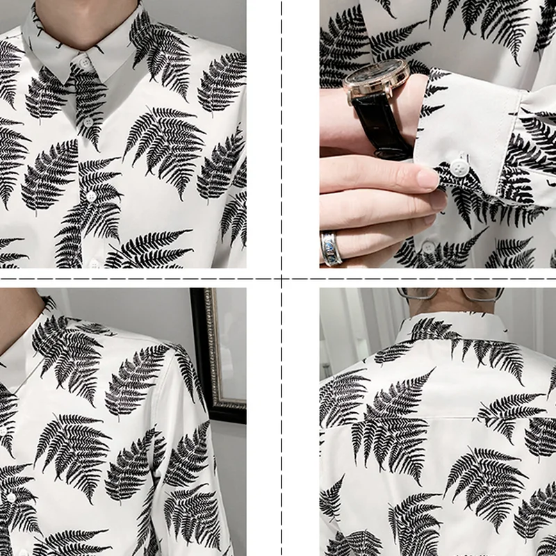 Hawaiian Shirts for Men 2021 Autumn  Long Sleeve Slim Casual Shirt Social Party Tuxedo Male Clothing Streetwear Chemise Homme