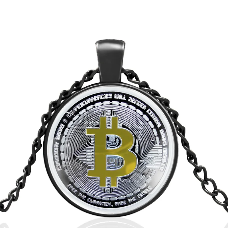 

2022 New Arrivals Electronic Money Bitcoin Glass Cabochon Metal Pendant Necklace Classic Men Women Jewelry Accessories Gifts