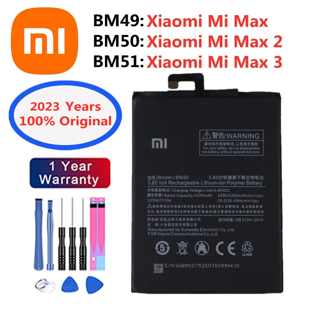 

2023 Years 100% Orginal Xiao Mi BM49 BM50 BM51 Battery For Xiaomi Mi Max 2 3 Max2 Max3 High Quality Smart Cell Phone Batteries