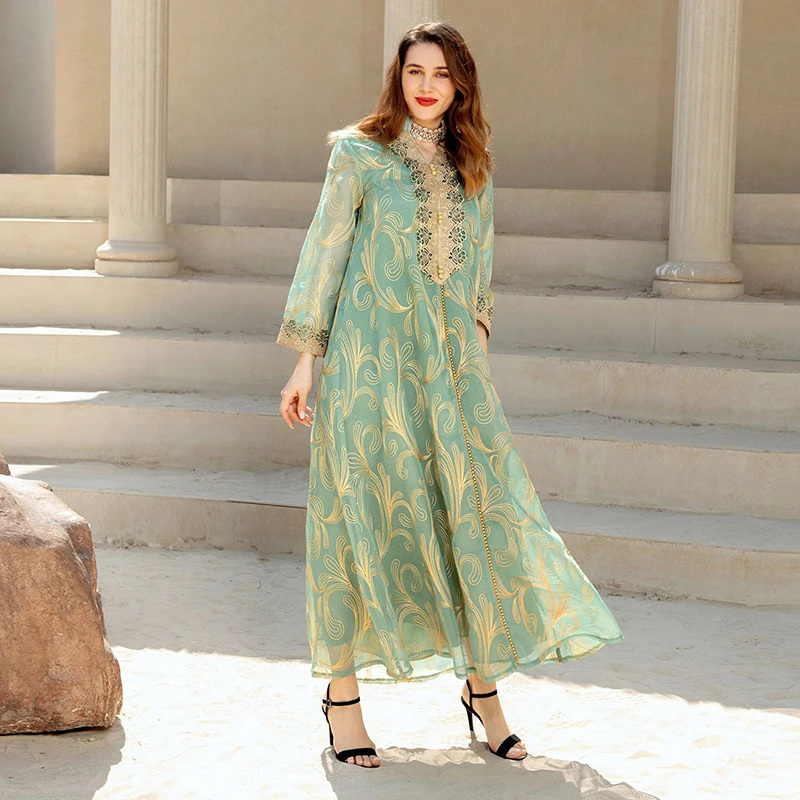 Embroidery Ramadan Eid Arabian Abaya For Women Dubai 2022 Button Moroccan Kaftan Islamic Turkish Muslim Lady Dress Luxury Abayas