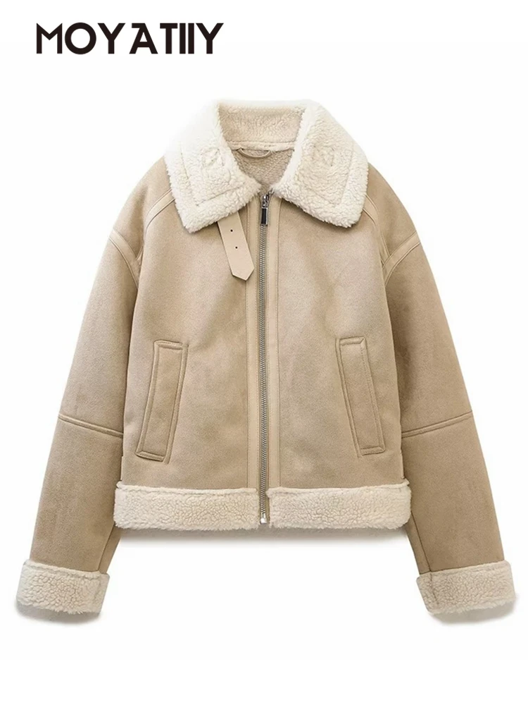 

Зима 2022, Женская куртка MOYATIIY, укороченная куртка из плотного меха и искусственной кожи, пальто, женские теплые пальто оверсайз