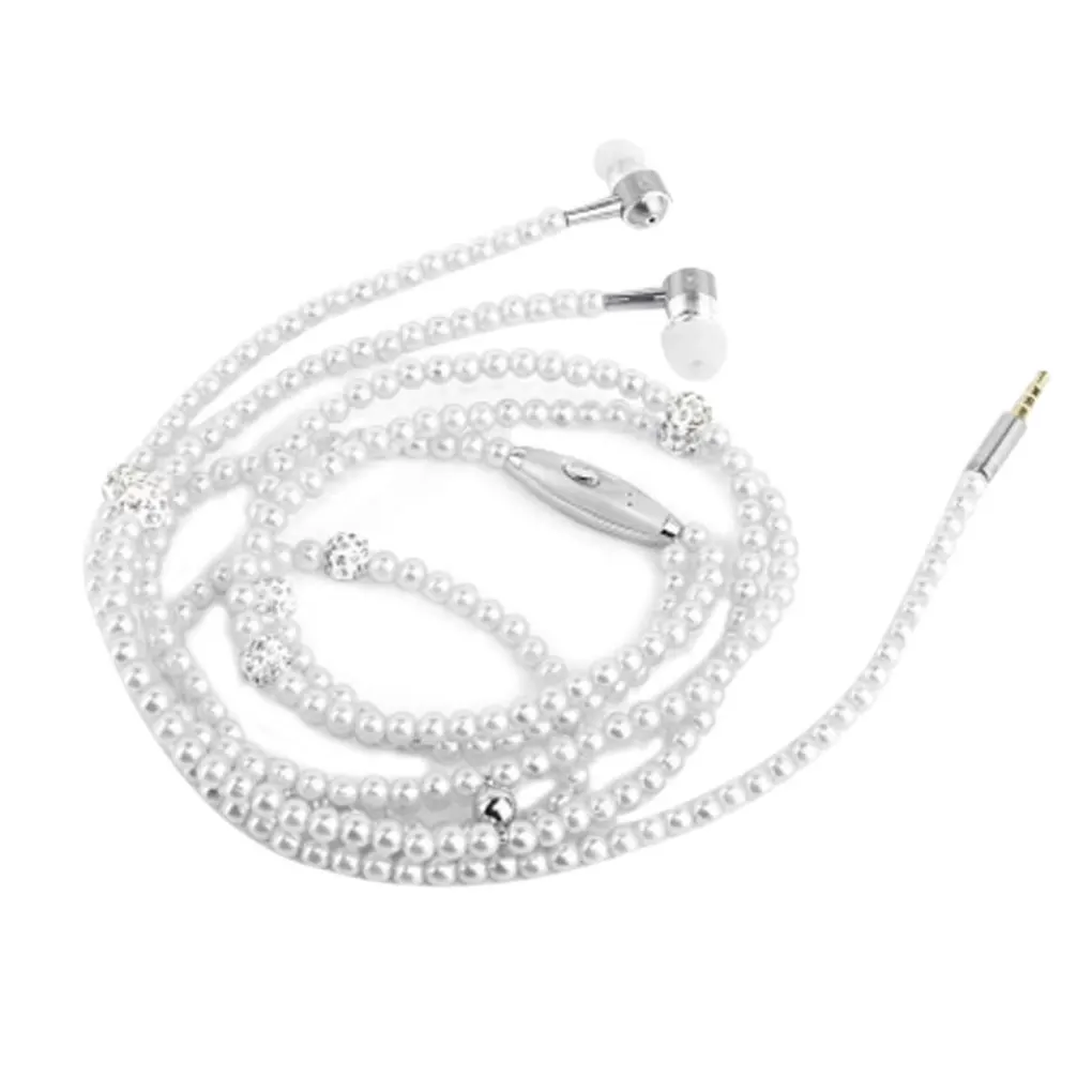 

Pearl Necklace Earphone In-Ear Pink Rhinestone Necklace Jewelry Beads Earphones With Mic For Samsung for Xiaomi