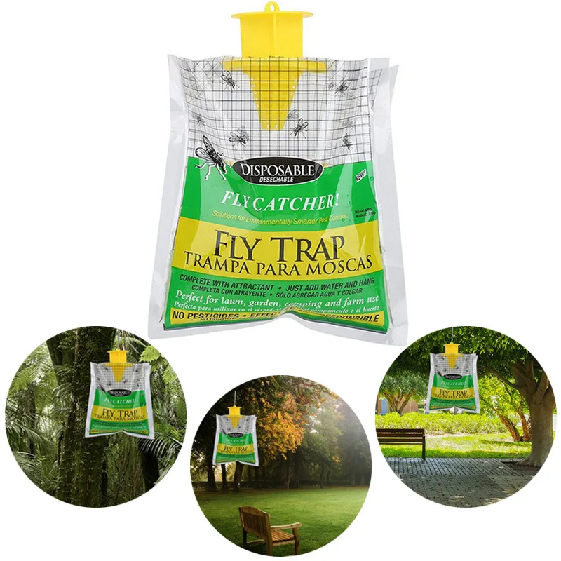 

1xFly Trap Water Soluble Bait Powder Plastic Fly Cage Hanging Fly Trap Disposable Fly Catcher Bag Mosquito Trap Catcher Fly Wasp