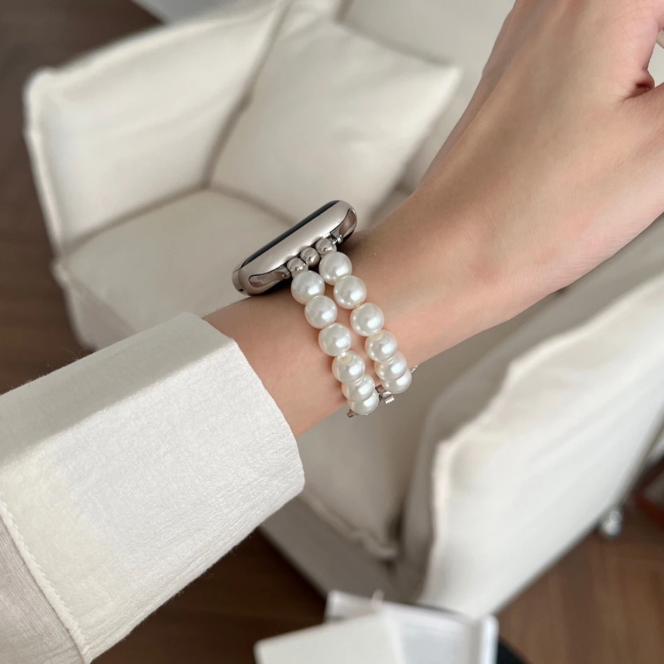 Фото Роскошный эластичный ремешок с бантом и жемчугом для Apple Watch Band S10 9 8 7 6 SE 5 4 3 38/40/41/42/44/45/46/49 мм браслет IWatch Ultra 2 №3