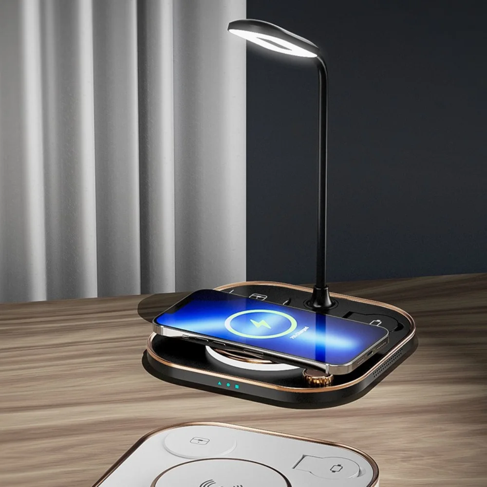 15W Fast 5 In 1 Wireless Charging for iPhone Watch Earphone Modern Led Office Desk Lamp Wireless Charger Lamp