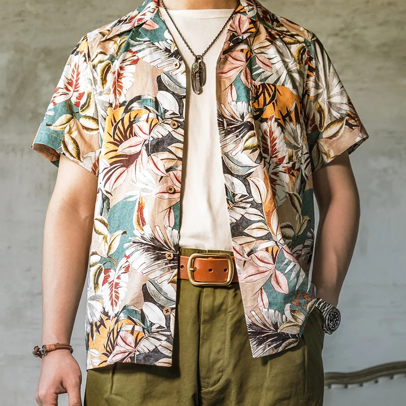 ST-0021 Read Description ! Big US Size Genuine Quality Vintage Looking Loose Fitting Hawaiian Aloha Cotton Shirt