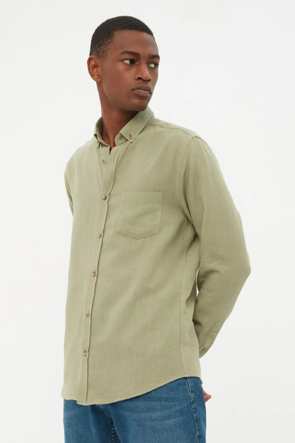 

Light Khaki men's Slim Fit Buttoned Collar Shirt TMNSS20GO0605
