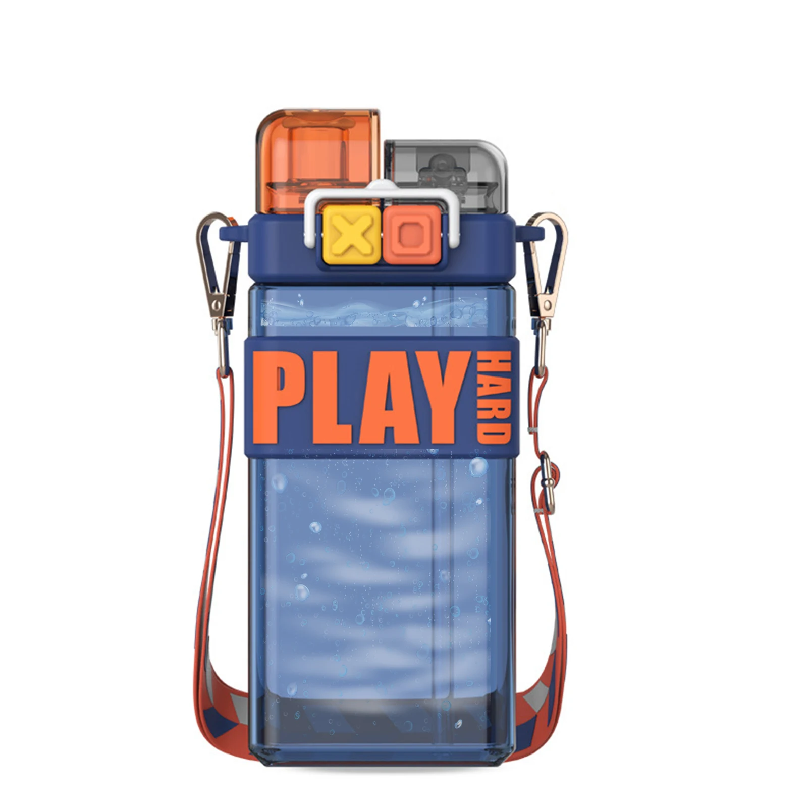 

Water Bottle Square Fashionable Tumbler With Colored Back Strap Double Straw & Spout Leak-proof Mug For Gym Sport Traveling