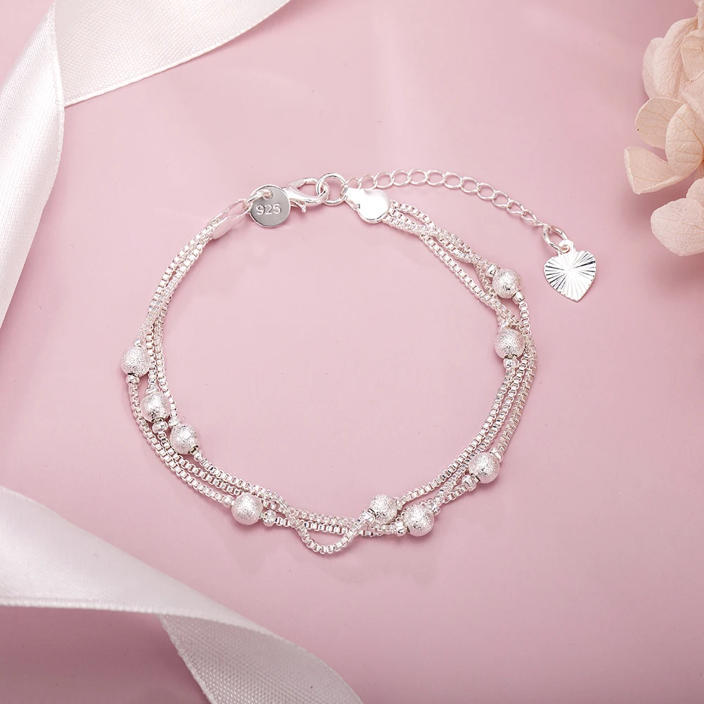 

Hot Sale New 925 Sterling Silver Geometry Beads Chain Bracelet For Women Fashion Wedding Fine Jewelry Christmas Gift 8inches