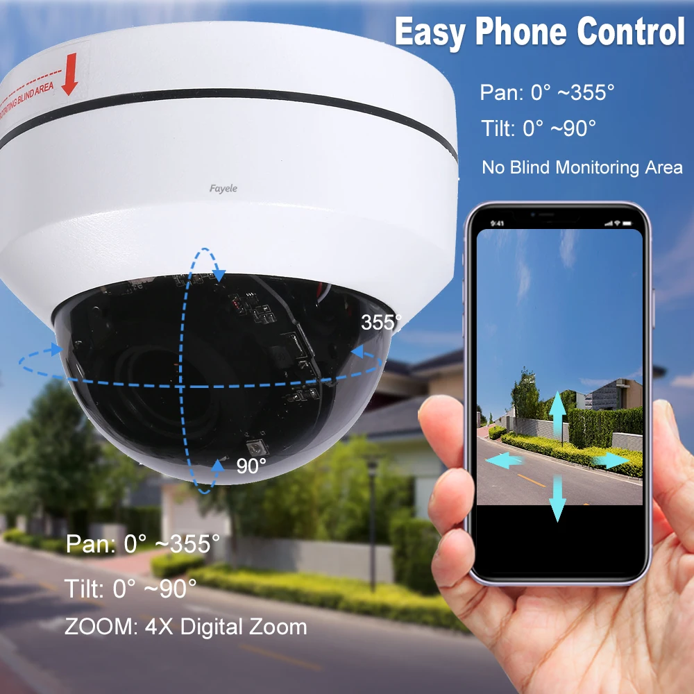 Дешево Домашняя купольная PTZ-камера 5 Мп с Wi-Fi, панорамирование, наклон, 5-кратное увеличение, ИК 50 м, HD, 2 МП, аудио, видеонаблюдение, Беспроводная IP-кам...