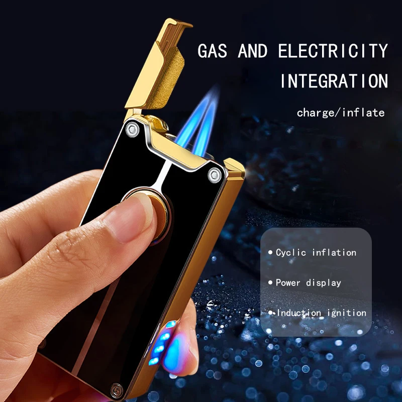 

New Windproof Metal USB Double Jet Gas Lighter Torch Turbo Lighter Butane Refill Chargeable Electric Pipe Cigar Lighter Gadgets