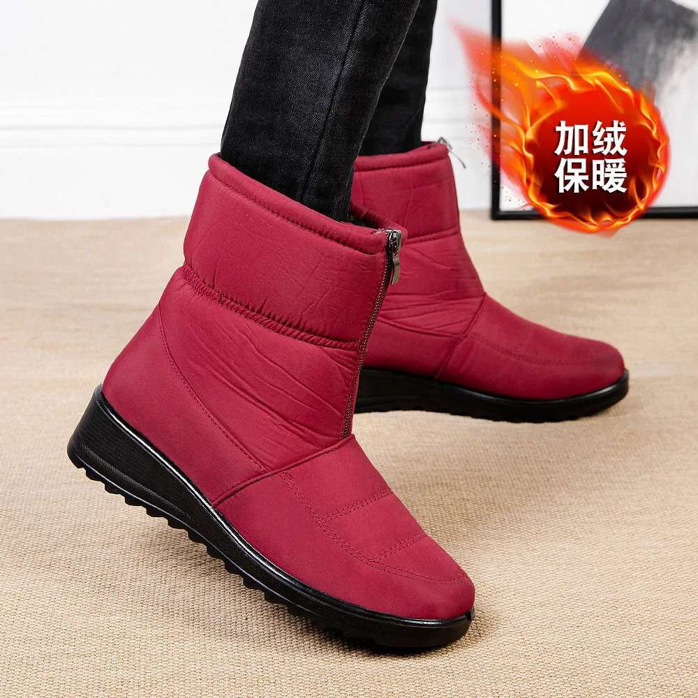 

Waterproof Snow Boots for Women 2022 Winter Warm Plush Ankle Booties Front Zipper Non Slip Cotton Padded Shoes Woman Size 44