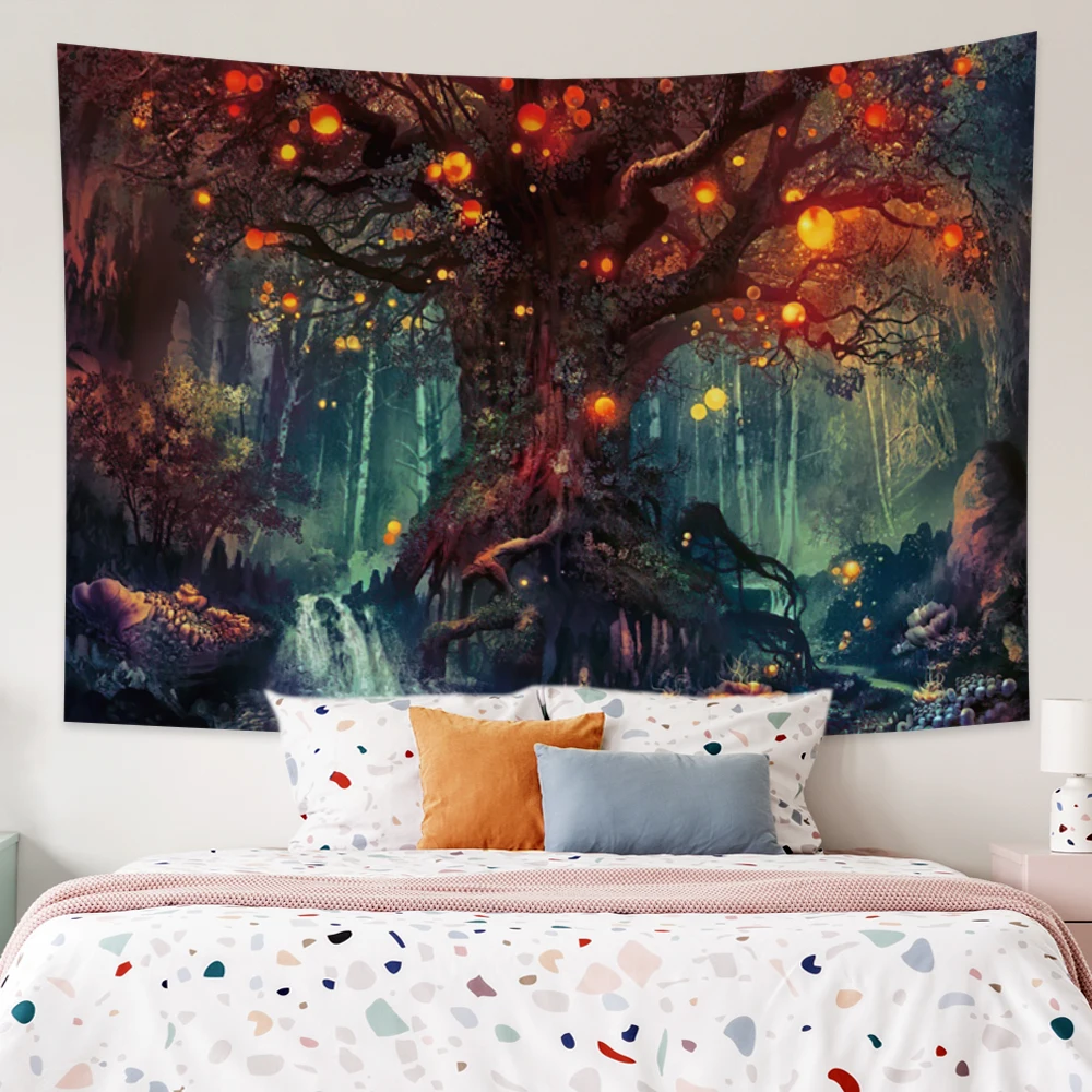 

Simsant Mushroom Forest Castle Tapestry Fairytale Trippy Colorful Butterfly Wall Hanging Tapestry for Home Dorm Fantasy Decor